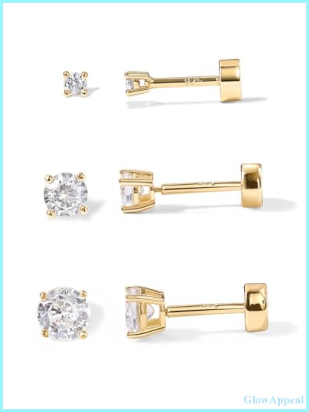 14K Gold Plated Flatback Stud Earrings Set CZ Cartilage Helix Earrings for Women